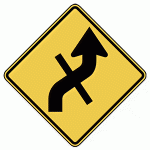 Warning Sign - Curve Right With Cross Road